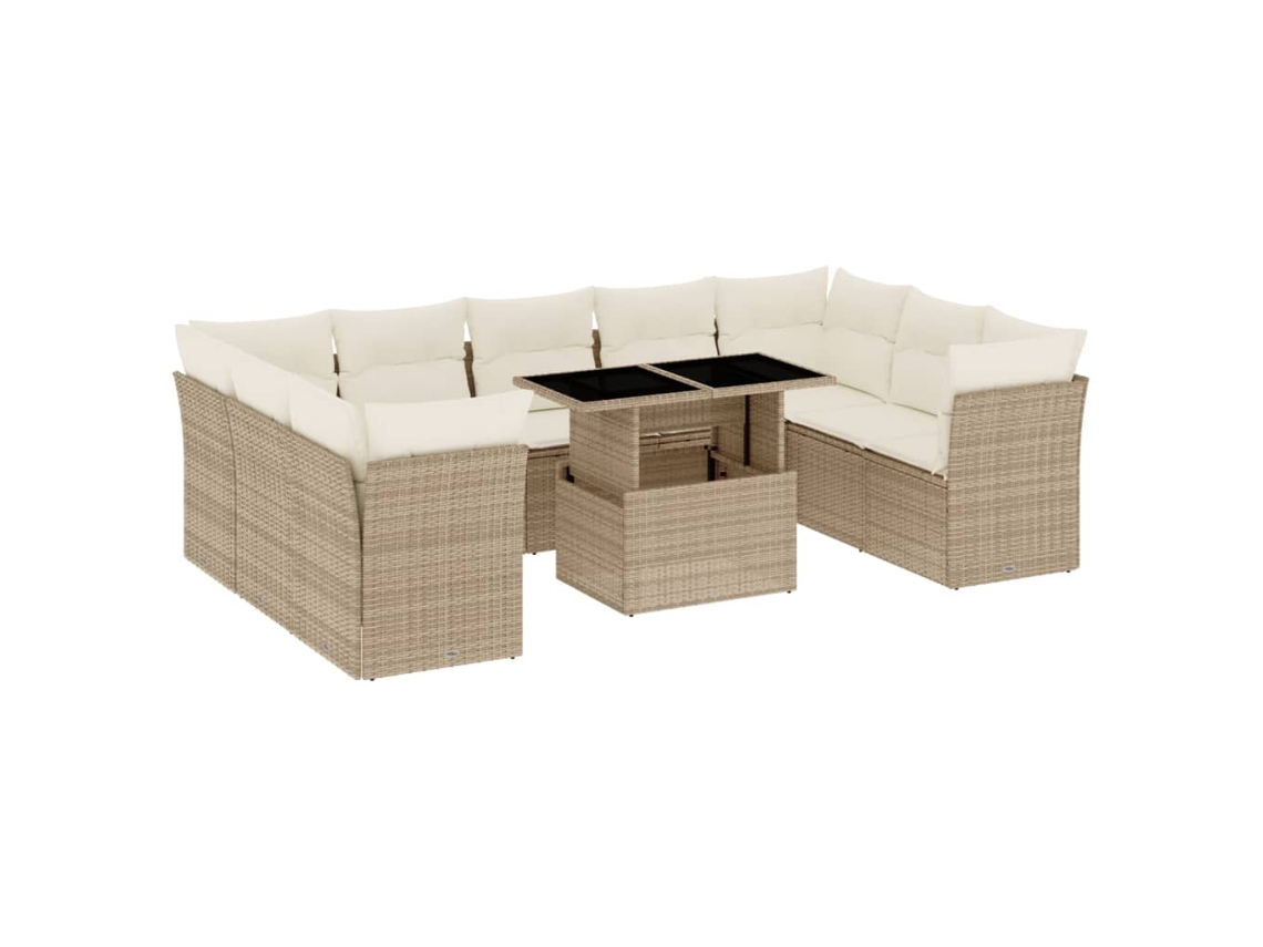 Conjunto de 10 Sofás para Jardim com Almofadões Vime Pe Bege MAISON EXCLUSIVE