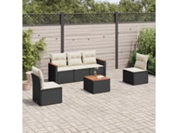 Jogo de Sofá Jardim 6 Peças C/ Almofadões Vime Pe Preto Dkd Home Decor
