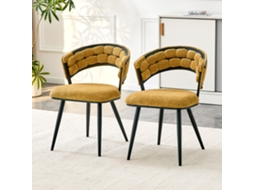 Conjunto 2 Cadeiras Jantar Veludo Amarelo Estrutura Metal Preto