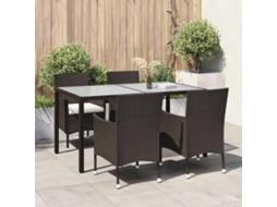 Vidaxl 5 Pcs Conjunto Jantar Exterior C/ Almofadões Vime Pe Castanho