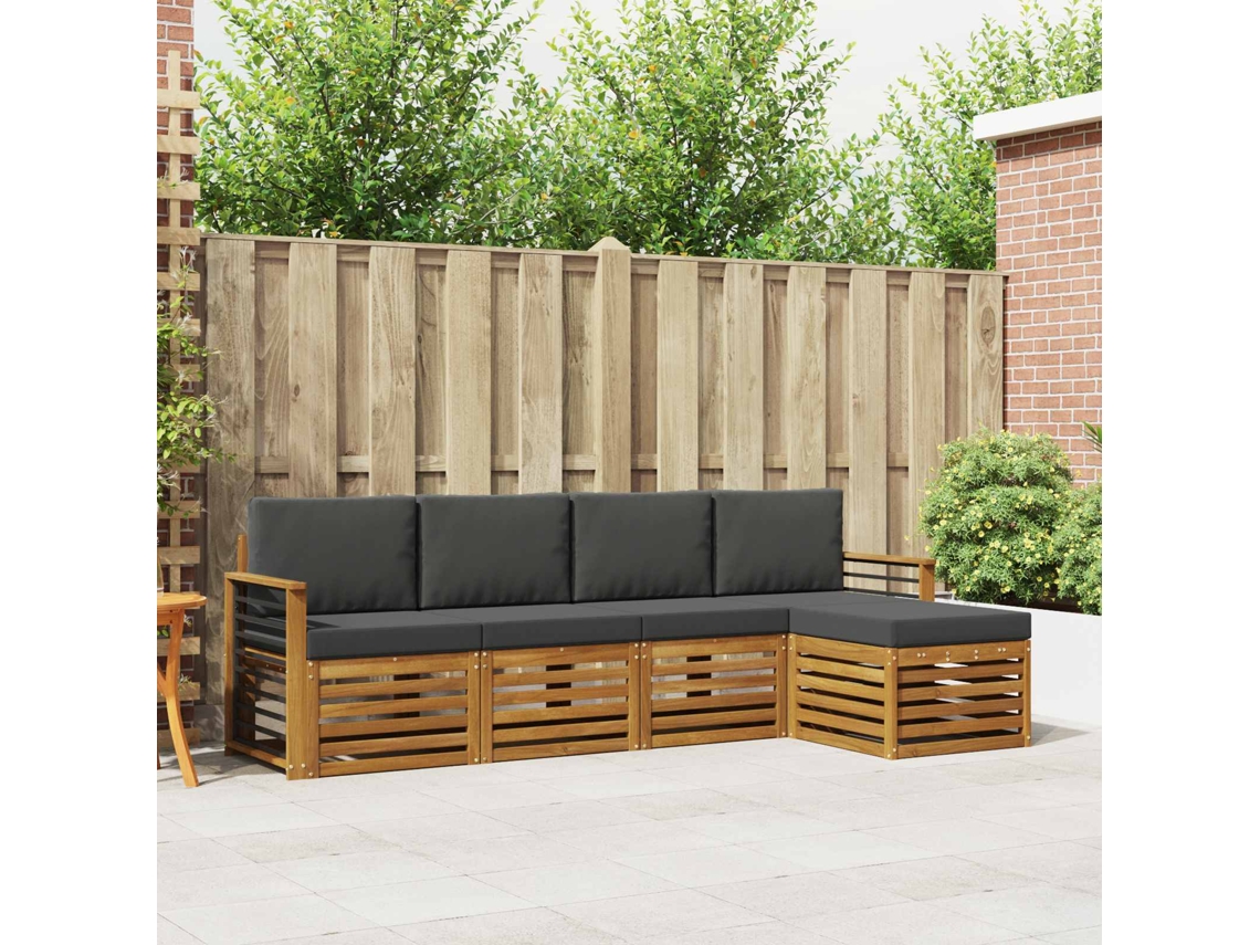 Vidaxl Conjunto De Sofás Para Exterior 5 Unid. Natural E Antracite