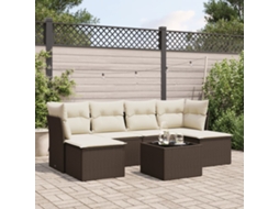 Conjunto de Sofás 7 Peças Jardim C/ Almofadões Vime Pe Castanho Dkd Home Decor