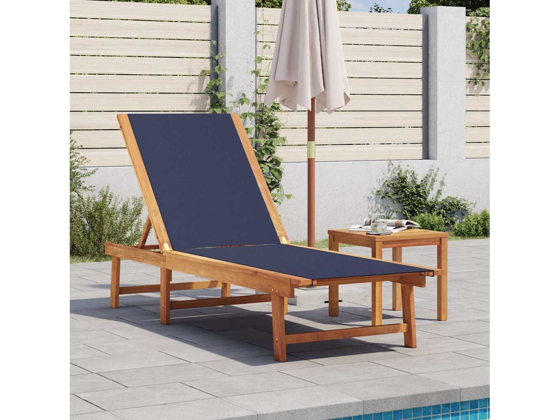Vidaxl Espreguiçadeira Com Mesa Acácia Maciça E Textilene Azul