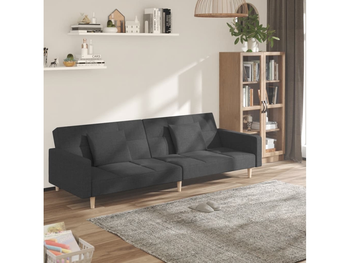 Vidaxl Sofá-cama 2 Lugares Com Duas Almofadas Tecido Cinzento-escuro