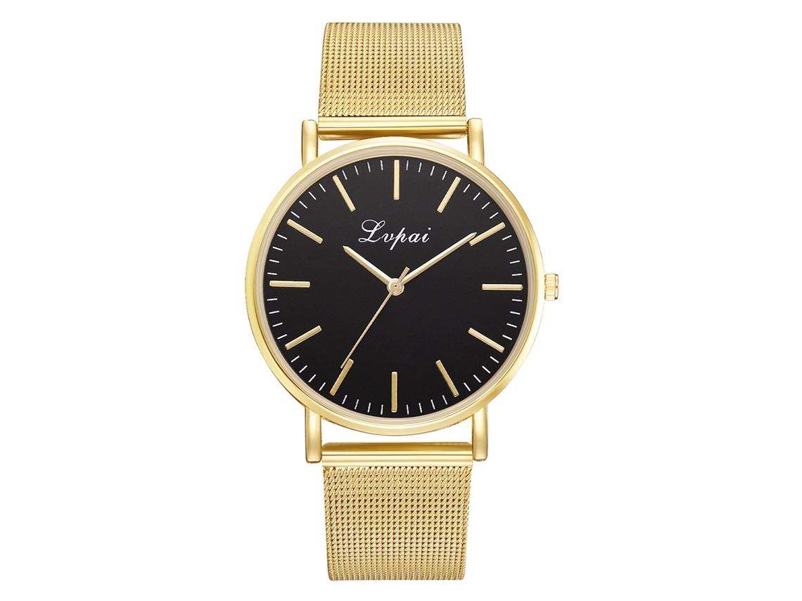 Reloj De Mujer Lvpai Moda Casual Con Correa De Malla De Aleación Dial Oro Negro