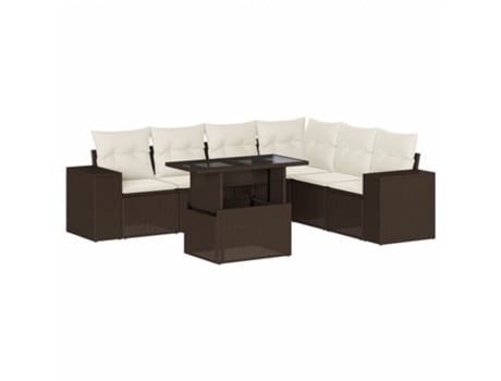 Conjunto 7 de sofás jardim c/ almofadões VIDAXL vime PE castanho