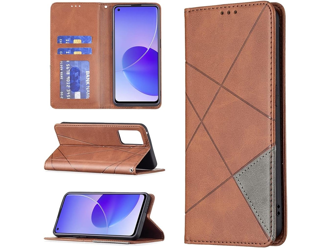 Capa Fólio Protetora Rhombic Trava Wallet para Oppo Reno6 5G HONGWE. Pele Sintética Magnética