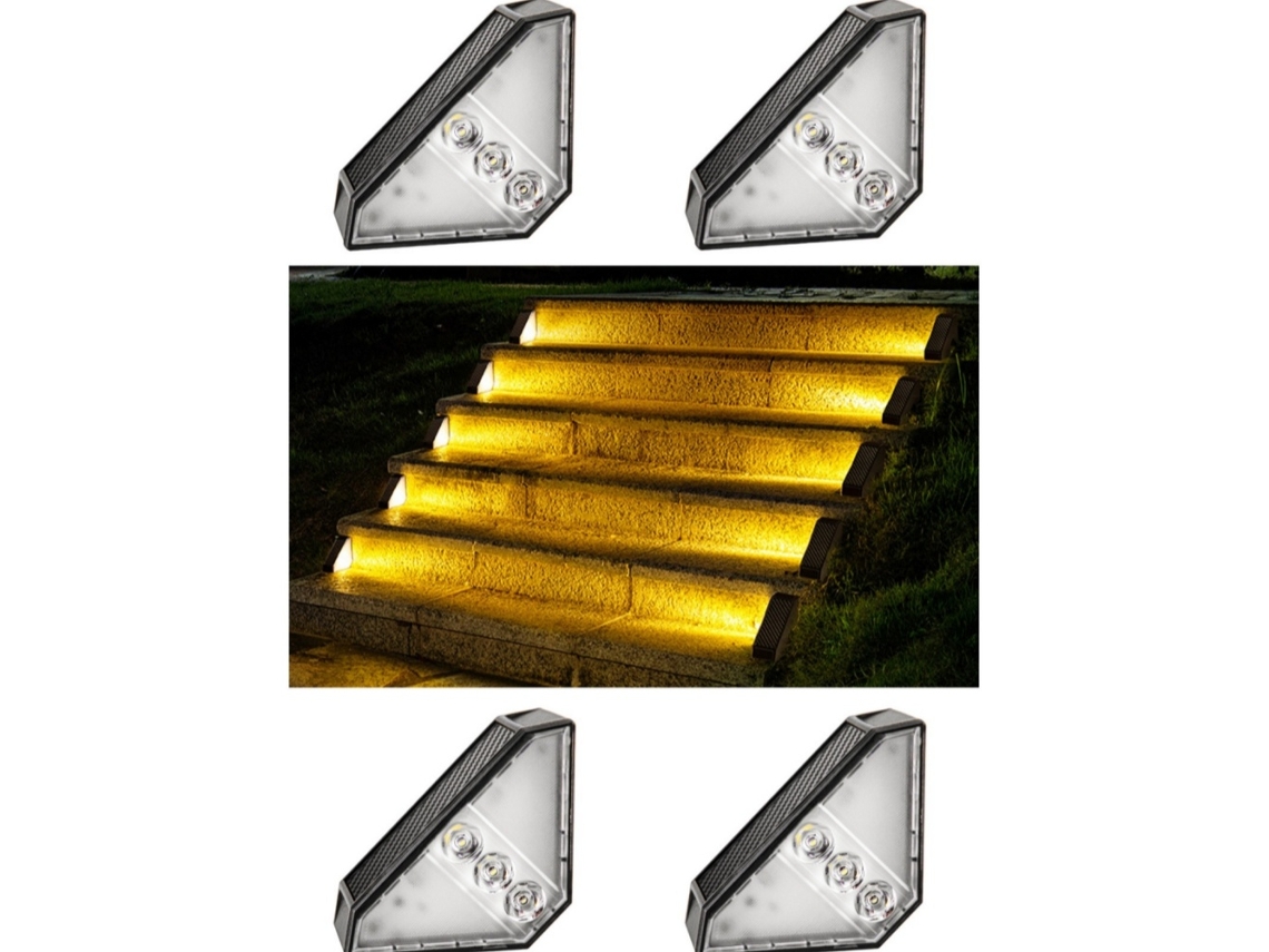 Luminárias Solares para Degraus de Escada, Exterior Luz Branca Quente, Fácil Instalação, Escadas e Passarelas AQUAFORGE (conjunto com 4)