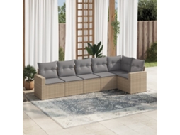 Vidaxl 6 Pcs Conjunto De Sofás P/ Jardim Com Almofadões Vime Pe Bege