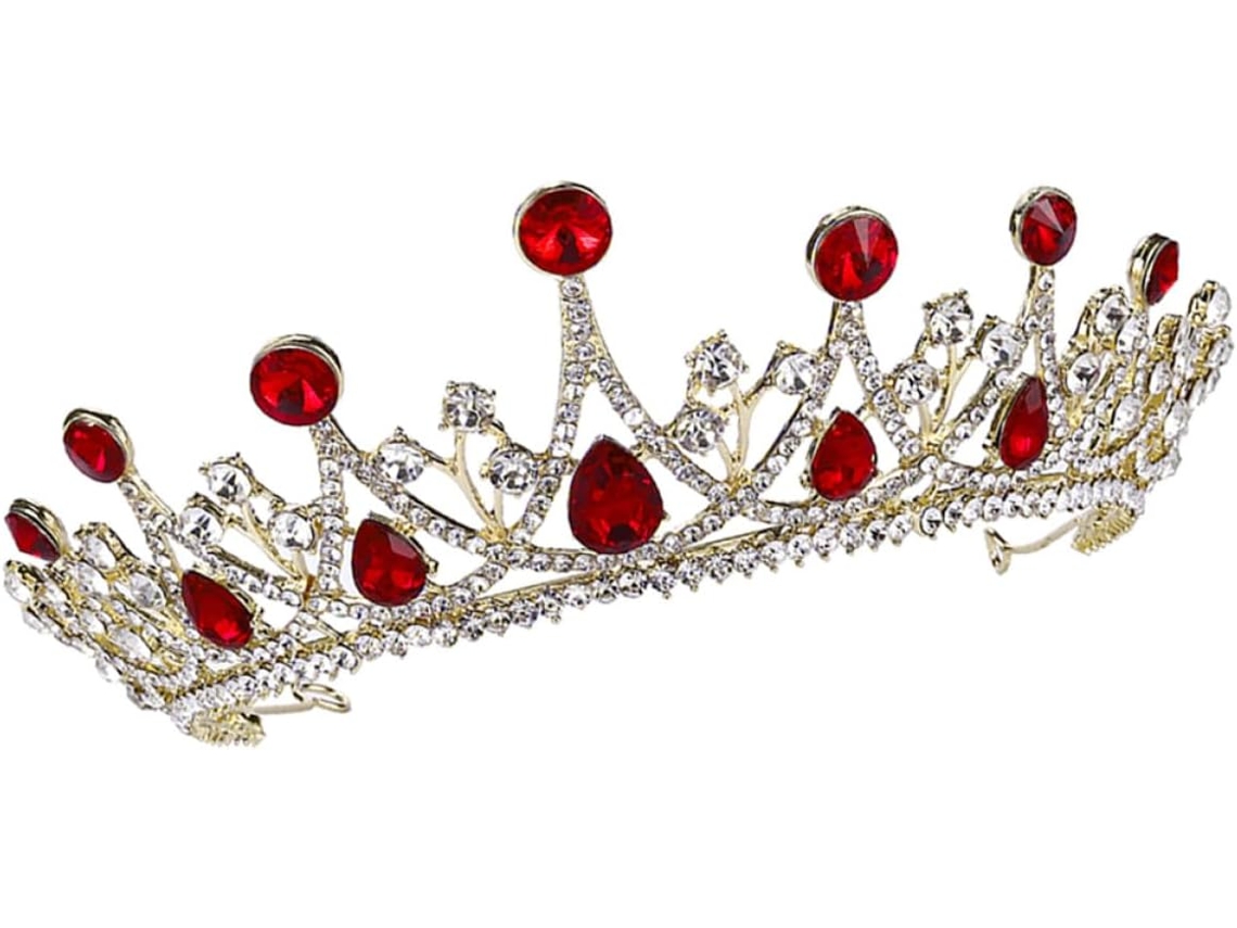 Coroa De Noiva Grande Com Strass Vermelho, Leve E Elegante (1 Peça).