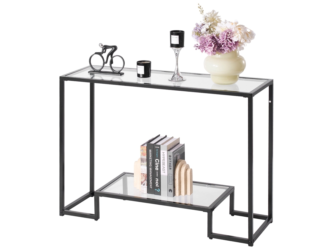 Mesa De Console Em Vidro Vevor Com 2 Andares, Mesa Lateral, 107 X 35,4 X 75,5 Cm, Preta