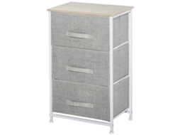 Mesa De Cabeceira Com 3 Gavetas De Tecido Para Dormitório Sala De Estar Corredor 45x30x71 Cm Cinza E Branco