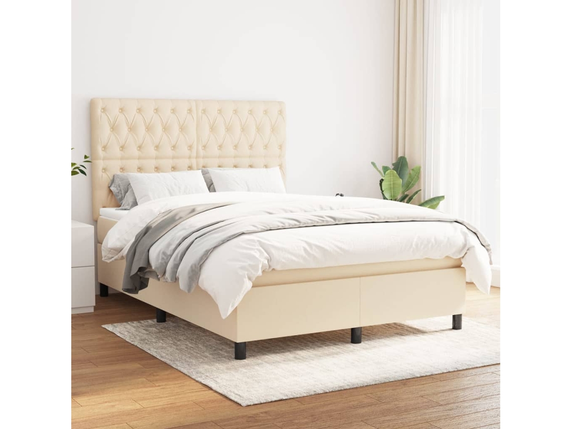 Vidaxl Cama Com Molas/colchão 140x200 Cm Tecido Cor Creme