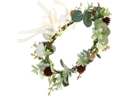 Tiara De Flores Artificiais Com Pinhas Verdes Para Casamento E