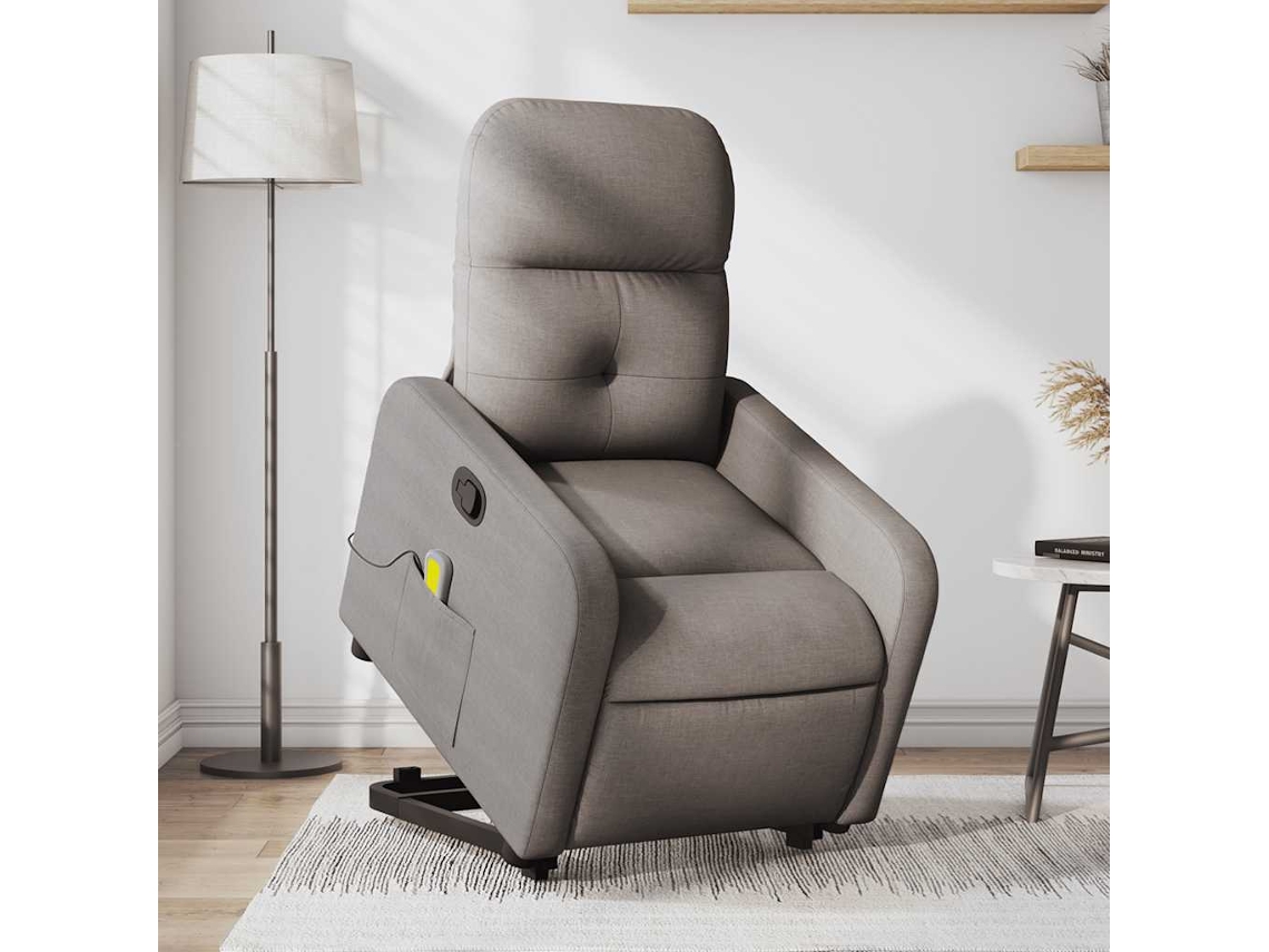 Vidaxl Poltrona Elevatória De Massagens Tecido Cinzento-acastanhado