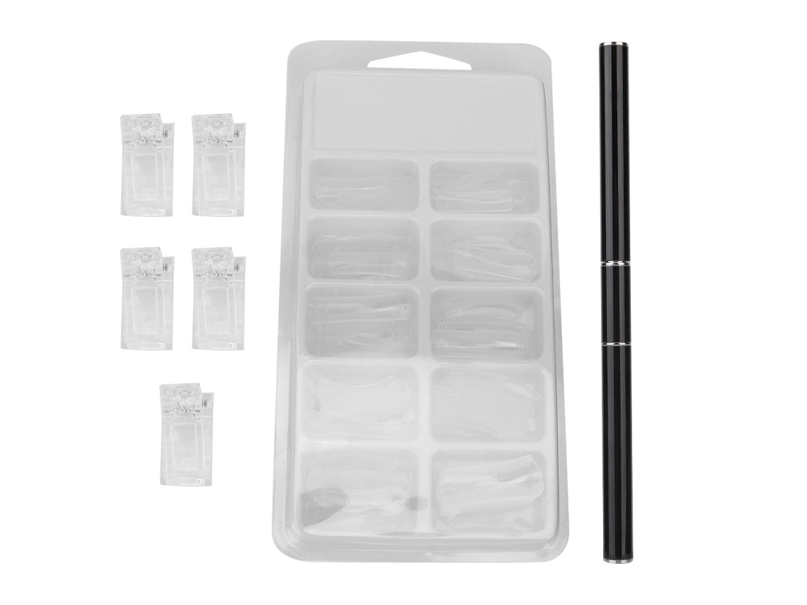 Set De Unhas Artísticas: 3 Clips Fixos, 2 Lápis De Unhas, 100 Peças Estendidas E Gel Construtor