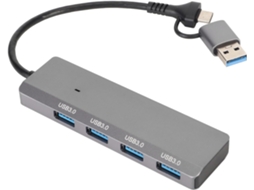 Hub Usb Tipo C 4 Em 1 Com Conector Duplo, Carcaça Metálica, Estação