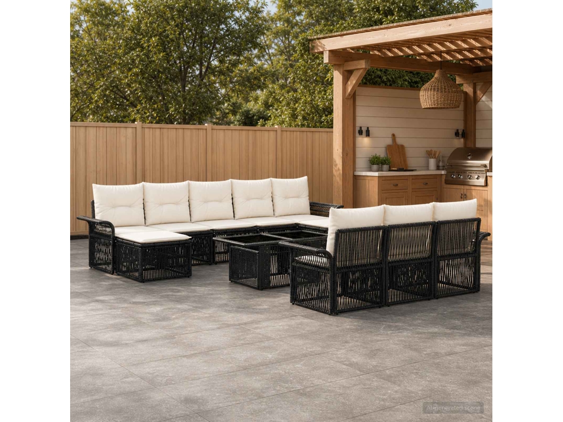 Vidaxl Conjunto De Sofá De Jardim 11 Unid. Preto E Branco Creme