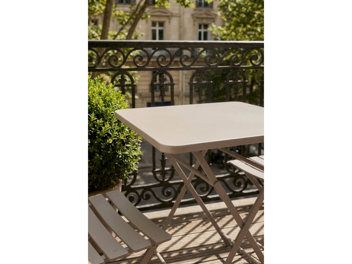 Conjunto de Mesa Quadrada Sklum 60x60 Cm Dobrável E 2 Cadeiras De Jardim Em Aço Tamarit Aço Mocha Marrom