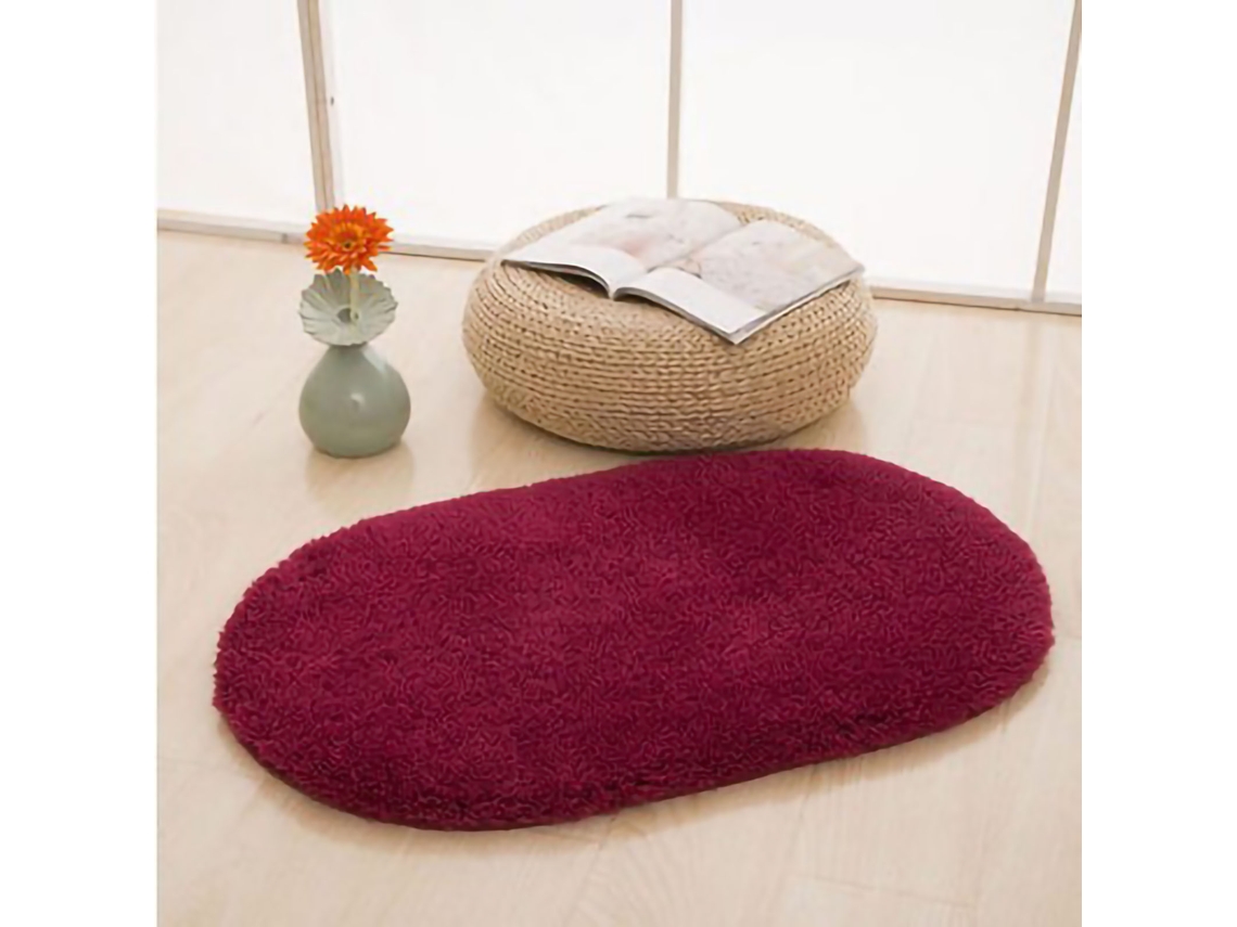 Tapete de Porta Oval Antiaderente Absorvente Macio Carpete Banheiro Cozinha Quarto Vinho 40x60cm