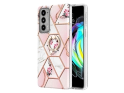 Capa De Tpu Com Suporte De Anel E Estampa De Mármore E Flores Para Motorola Edge 20