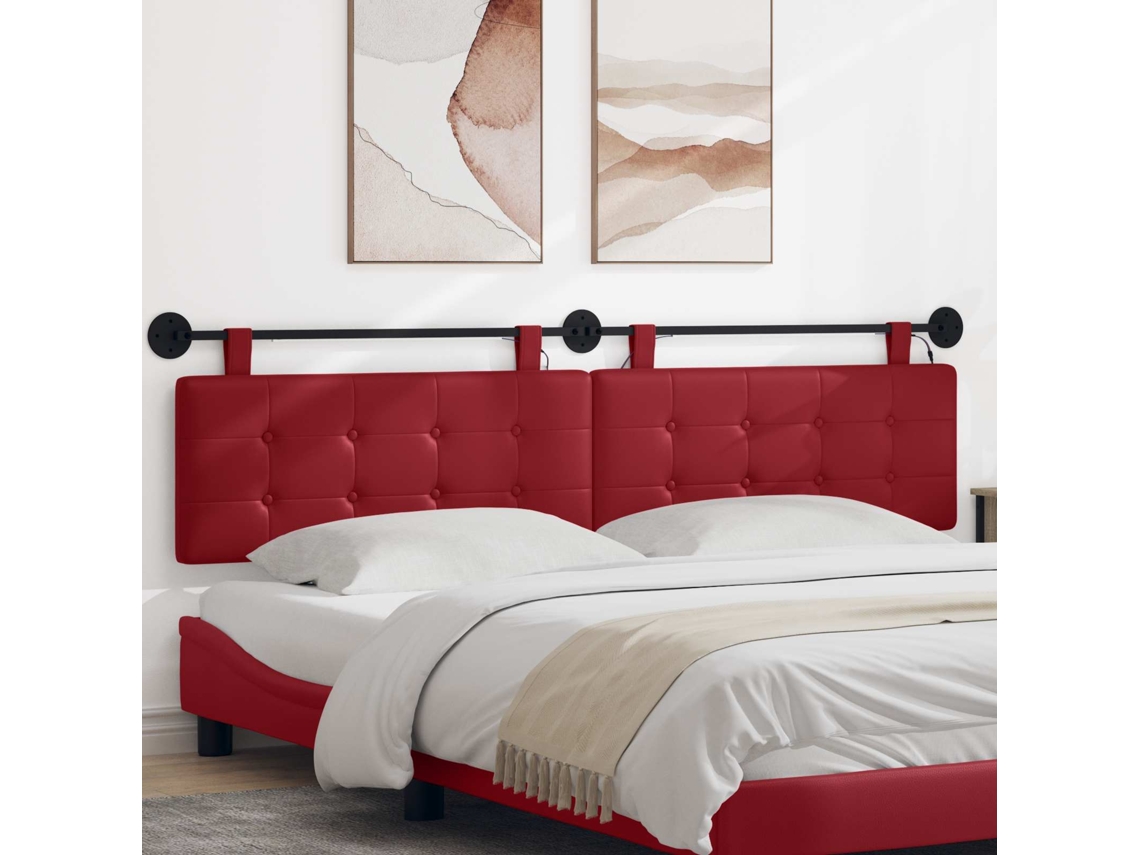 Vidaxl Cabeceira Suspensa Com Luz Led Vinho Vermelho Couro Sintético
