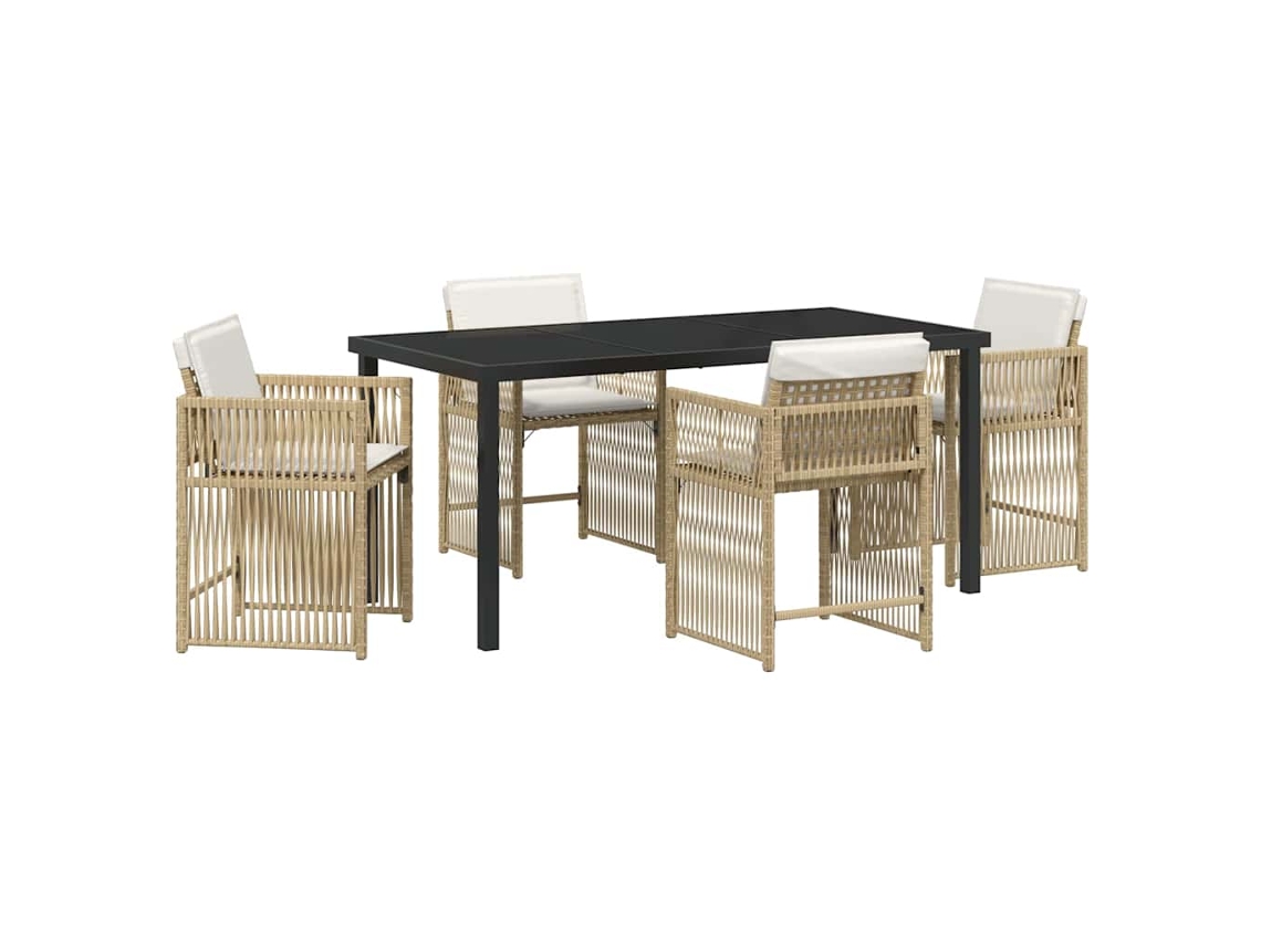Conjunto 5 De Jantar Para Jardim Vidaxl Bege Vime Pe