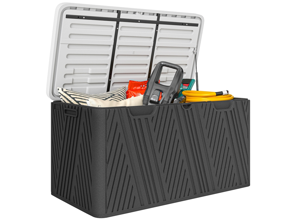 Banco De Armazenamento Hdpe 380l Com 2 Alças Laterais E Alavanca De Gás. 115x60x60 Cm. Preto E Cinza