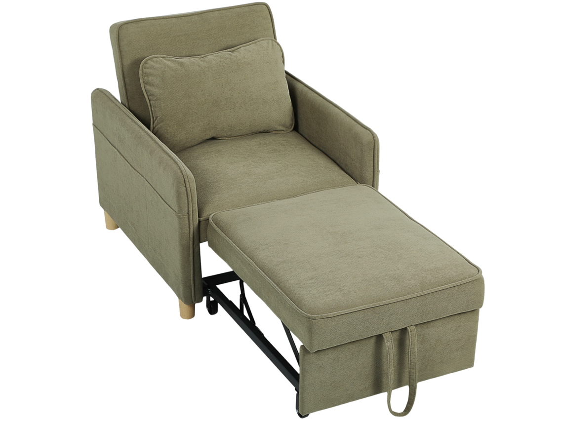 Sofá dobrável 3 em 1 solteiro 74x85,5x82 cm com encosto ajustável e almofada verde escuro | S/MARCA