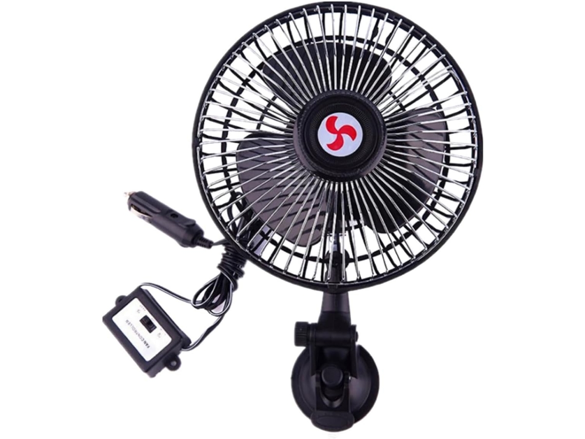 Ventilador De Carro Com Ventosa Preta 15cm 6 Polegadas, Compacto, 12v, Em Abs E Metal, Ideal Para Refrescar O Painel Do
