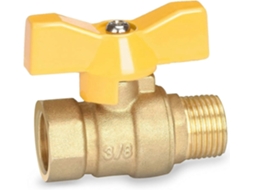 Válvula de bola de latão 3/8 polegadas com pega alada amarela, rosca externa/interna, porto completo PN16 PTFE 20°C a +180°C S/MARCA