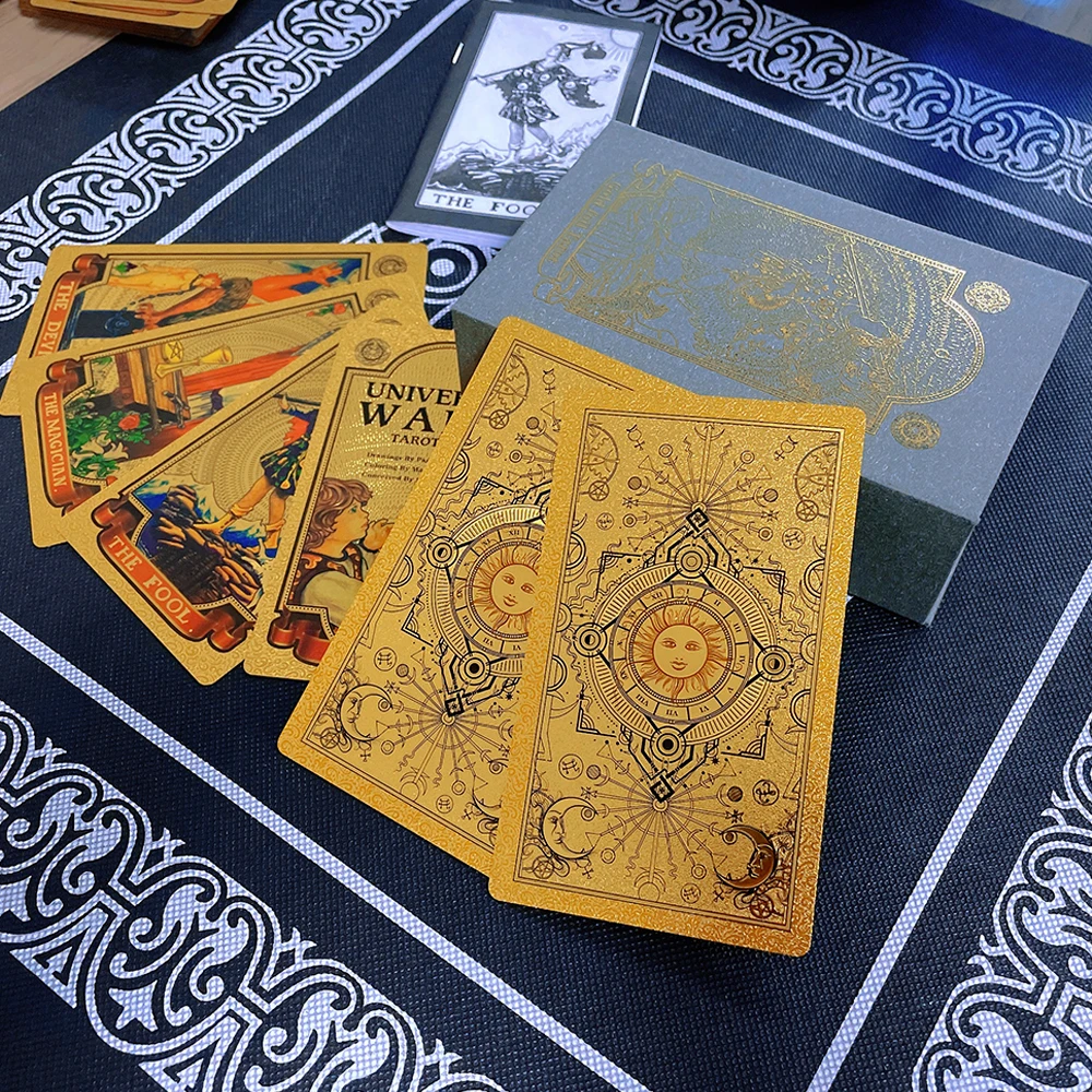 Cartas De Tarô Com Detalhes Em Folha De Ouro, Jogo De Tabuleiro Em Pvc Impermeável E Resistente Ao Desgaste Com Impressão A Quente.