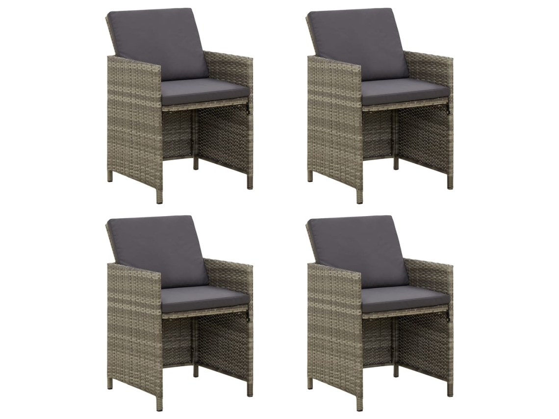Cadeiras De Jardim C/ Almofadões 4 Pcs Vime Pe Cinzento Dkd Home Decor