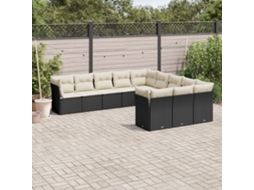 Jogo de Sofá Jardim 11 Peças C/ Almofadões Vime Pe Preto Dkd Home Decor