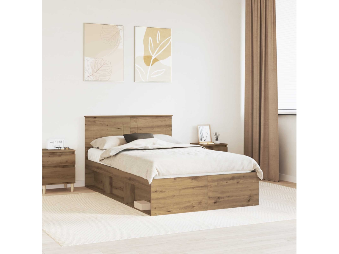 Vidaxl Estrutura Da Cama Com Cabeceira Carvalho Artesanal 120 X 200 Cm