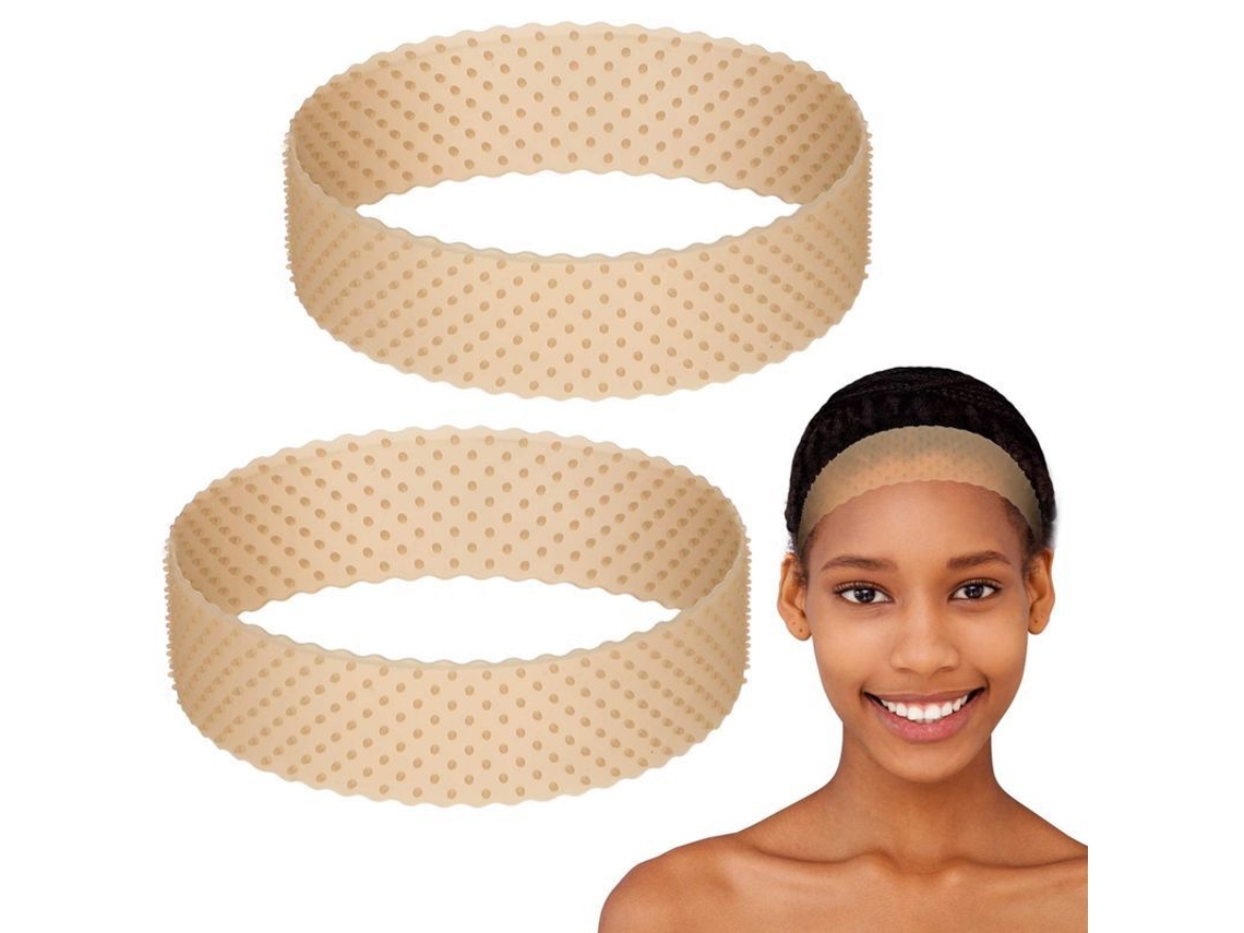 Faixa de silicone ajustável para peruca anti derrapante, 2 peças, fixação forte, para homens e mulheres, esportes, yoga (cor pele)