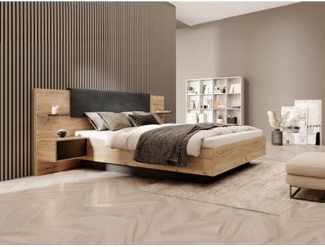 Cama VENTE-UNIQUE Elynia (Cinzento - Derivados de madeira - 160x200 cm)