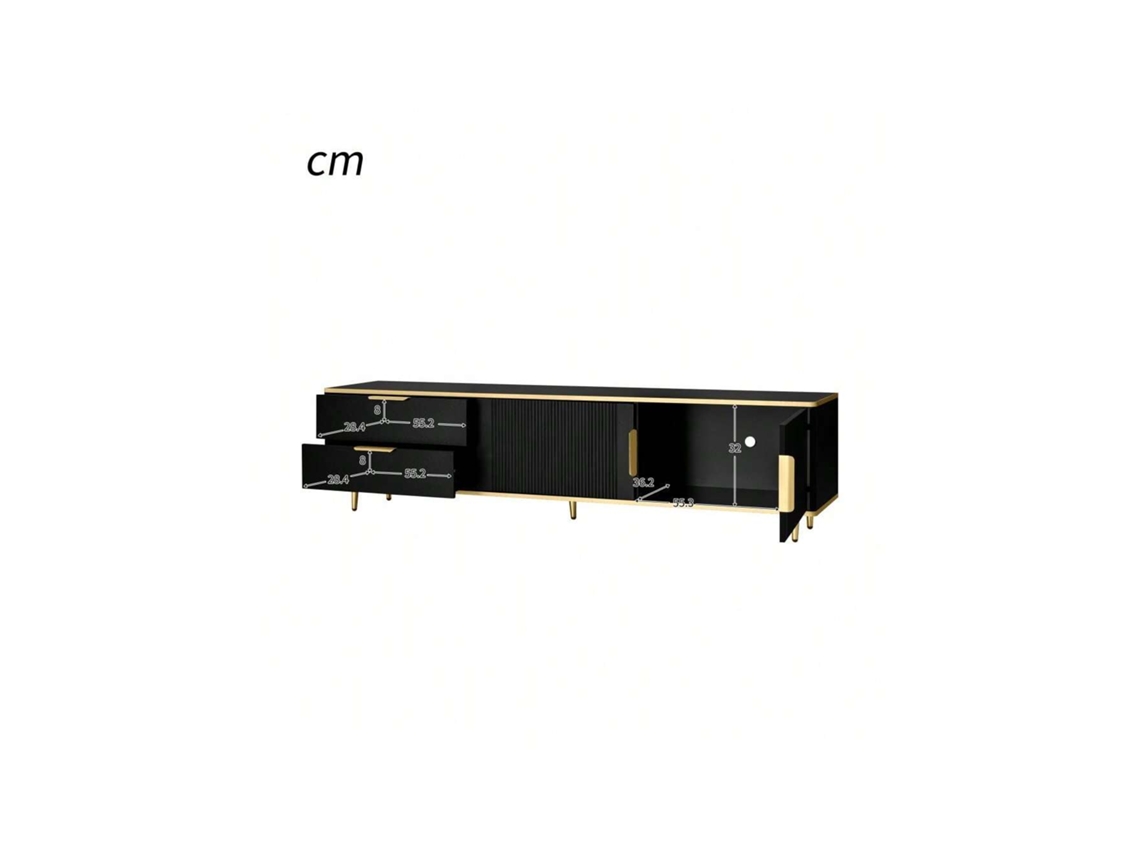 Elegante Tv Stand Com Estrutura Talhada, Pés E Puxadores Dourados Para Sala De Estar Quenty