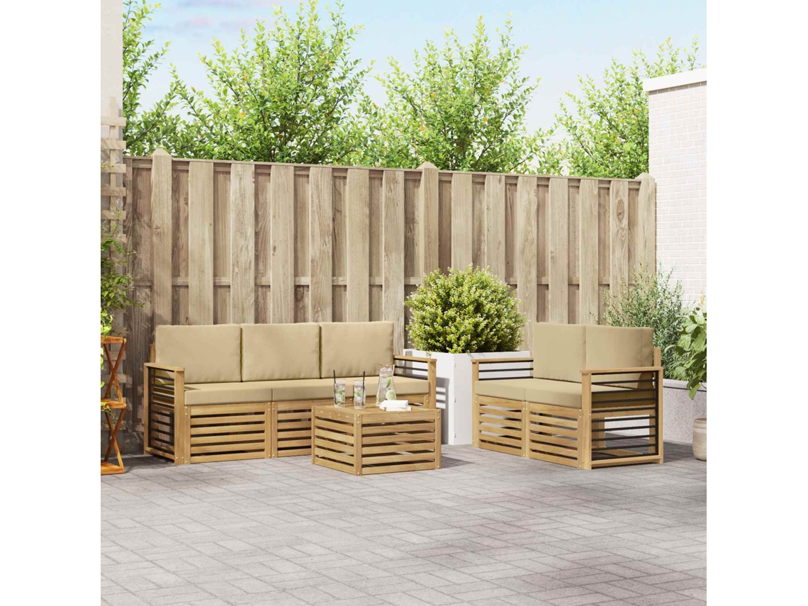 Vidaxl Conjunto De Sofás Para Exterior 6 Unid. Branco E Bege Poliéster