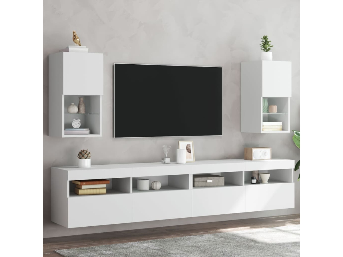 Vidaxl Móveis De Tv C/ Luzes Led 2 Pcs 30,5x30x60 Cm Branco