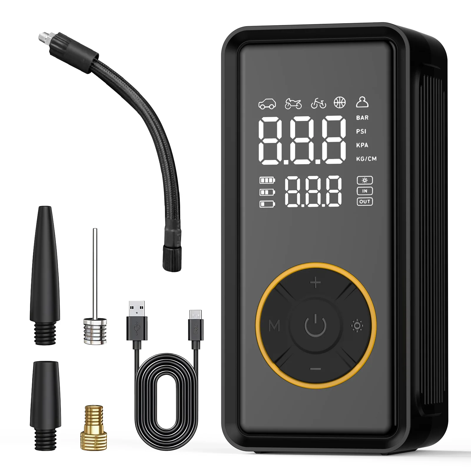Inflador De Pneus Sem Fio Inteligente, Com Visor Digital De Tela Dupla E Compressor De Ar Recarregável.