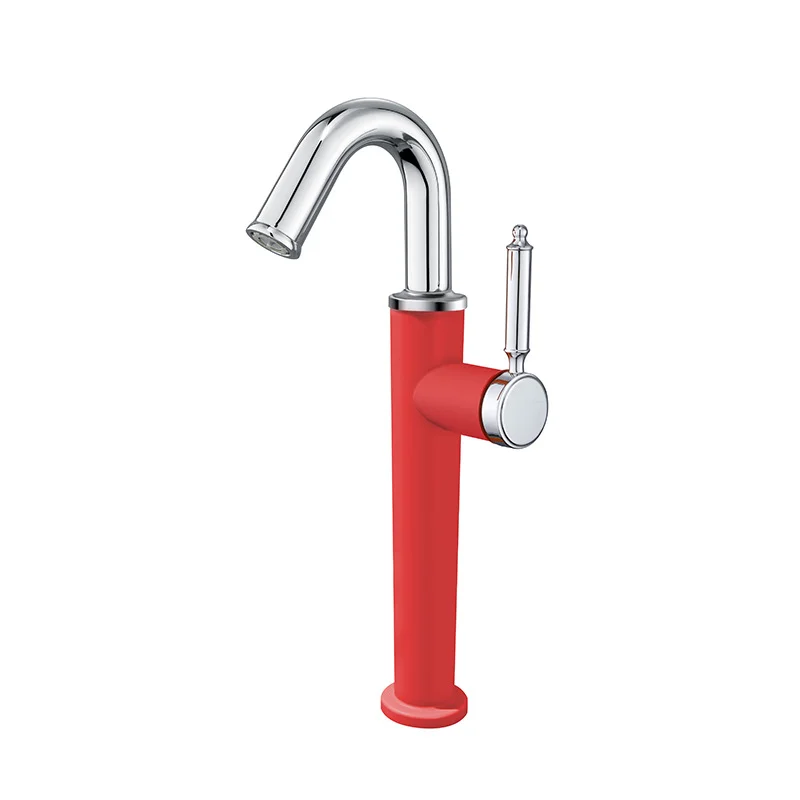 (vermelho G1/2) Torneira Grande Curva Em Cobre Em Formato De U Com Iluminação De Pia Para Água Quente E Fria, Luxuosa E Simples.