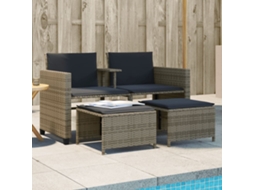 Vidaxl Sofá De Jardim De 2 Lugares Com Mesa E Bancos Vime Pe Cinzento