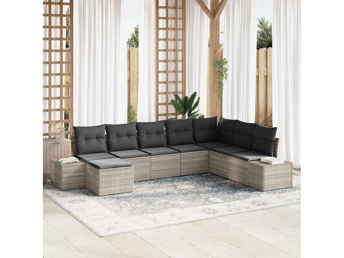 Vidaxl Conjunto De Sofá De Jardim 8 Unid. Cinzento-claro Vime Pe