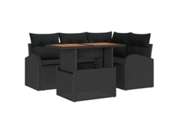 Conjunto 5 Conjunto De Sofá De Jardim Vidaxl Preto Vime Pe (100 X 55 X 73 Cm)