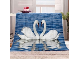 Manta com Estampa de Cisne Branco em Microfibra 180x200cm