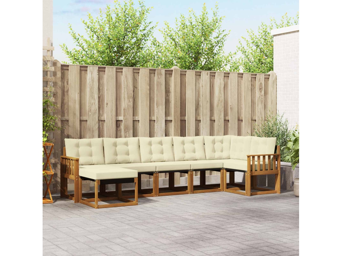 Vidaxl Conjunto De Sofás Para Exterior 7 Pcs Natural E Creme