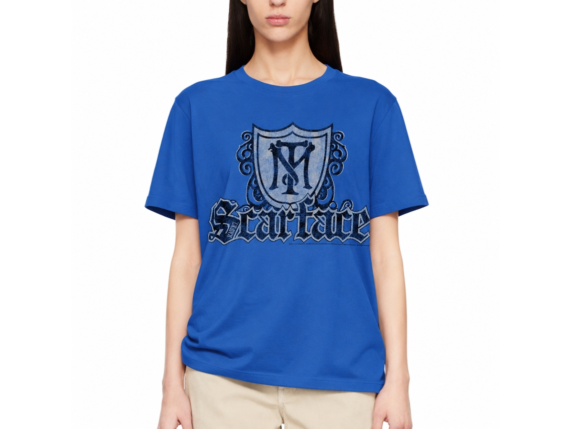 Rockinstone Scarface Movie Shield And Guns Solid Royal Adult T-shirt Size:xl