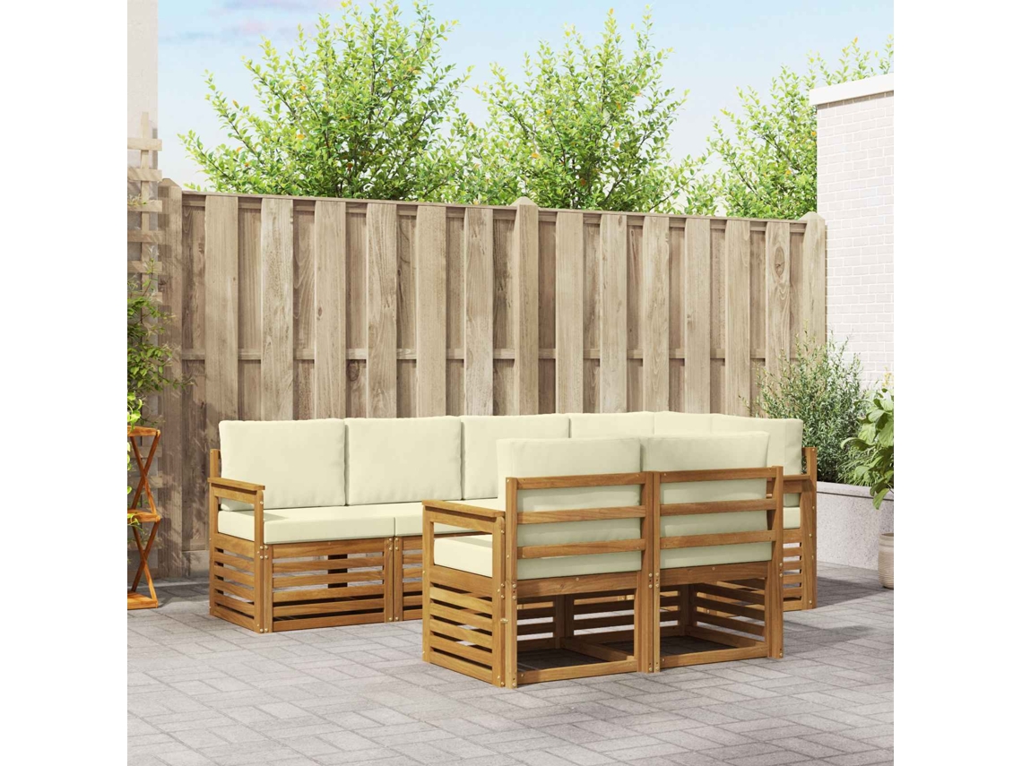 Vidaxl Conjunto De Sofás Para Exterior 7 Unid. Natural E Creme