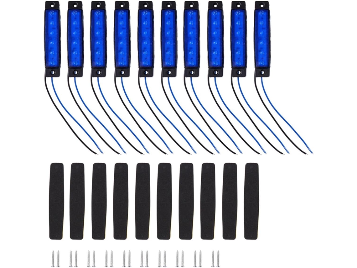 Kit Com 12 Luzes Laterais De Led Lifkome 6 Leds Para Reboques, Plástico Azul, À Prova D Água Ip67, Fáceis De Remover